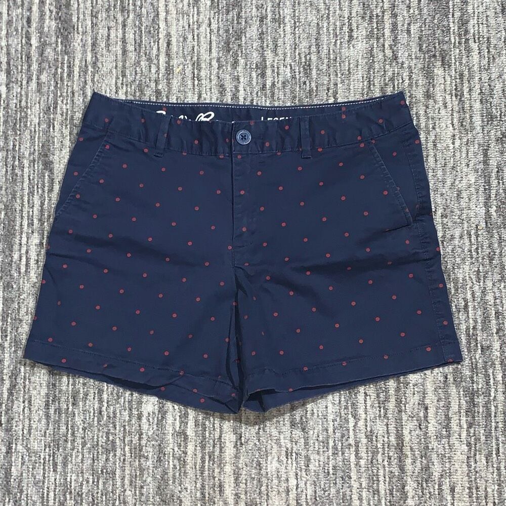 Eddie Bauer Womens Size 4 Legend Wash Slightly Curvy Shorts Navy Blue Polka Dot‎